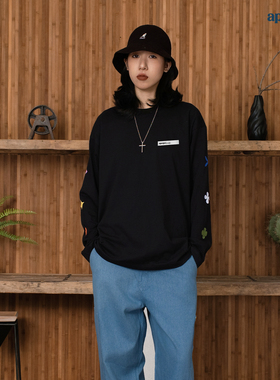 APOGE3阿保机 精梳棉月亮花长袖T恤打底衫美式宽松2025秋季卫衣