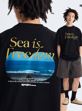 APOGE3阿保机 海是自由夏季短袖T恤男宽松女潮牌oversize圆领纯棉