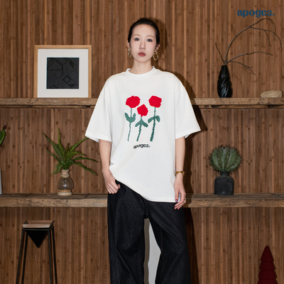 APOGE3阿保机 像素小花纯棉短袖t恤男夏季毛巾绣宽松情侣上衣女