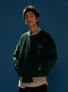 APOGE3阿保机 美式复古风男棒球服夹克宽松拼接立领外套设计感潮
