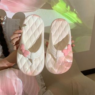 防滑外穿eva沙滩拖鞋 女夏ins甜美少女心蝴蝶结夹脚厚底人字拖个性