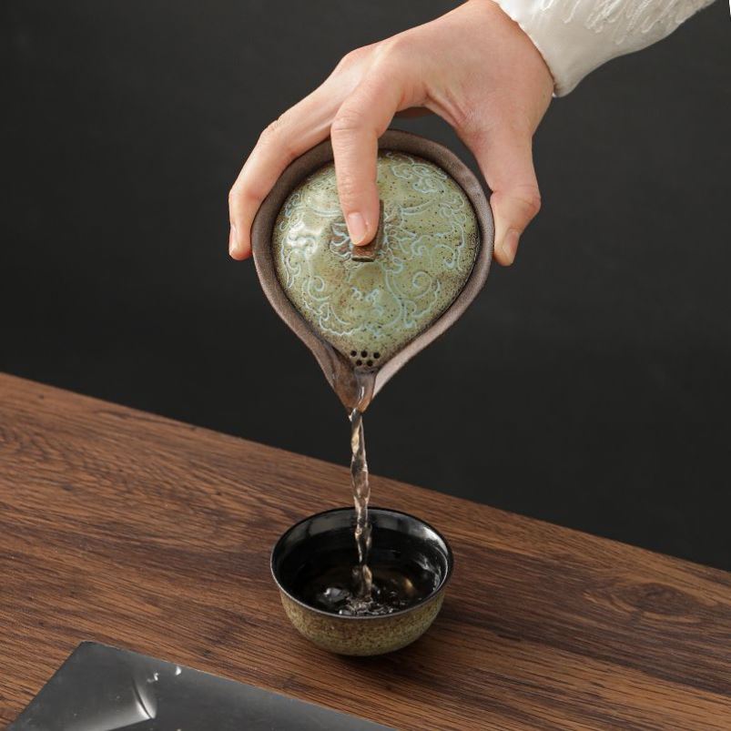 老岩泥手工粗陶快客高档茶壶复古风窑变泡茶日式新款精致旅行茶具