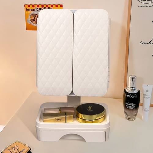 桌面led化妆镜发光带灯补光卧室梳妆镜宿舍台式折叠收纳镜