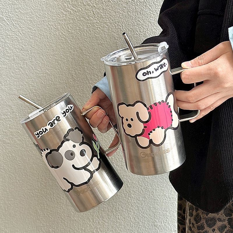 保温杯不锈钢大容量吸管杯带盖高颜值ins杯子车载咖啡杯304冰霸杯