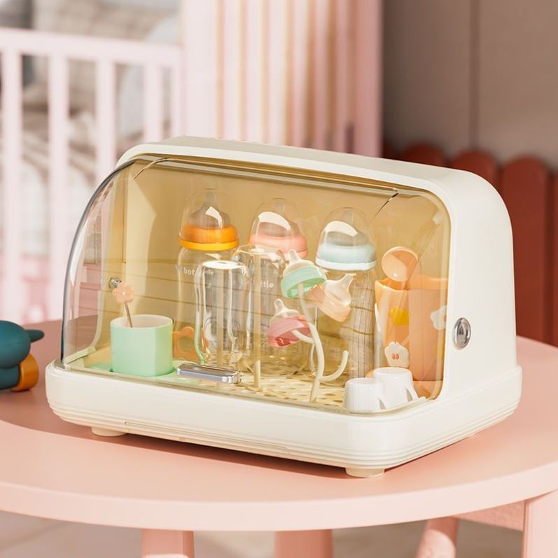 婴儿奶瓶收纳箱防尘桌面杯子收纳盒水杯置物架沥水托盘