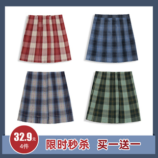 原创正版jk格裙夏季高腰格子裙买一送一百褶裙双子半身短裙子现货