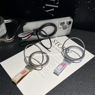 高端新款 折叠指环扣手环桌面支撑架磁力吸附背贴手拎多功能配件适用苹果16promax15男 磁吸手机支架手提手带式