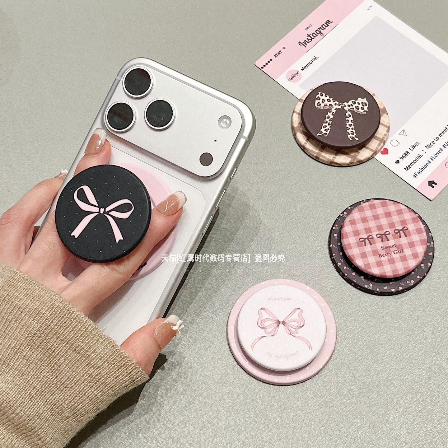 ins小众蝴蝶结磁吸气囊手机支架magsafe吸附式背贴可伸缩折