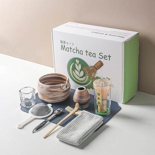 日式粗陶抹茶碗工具套装10件套