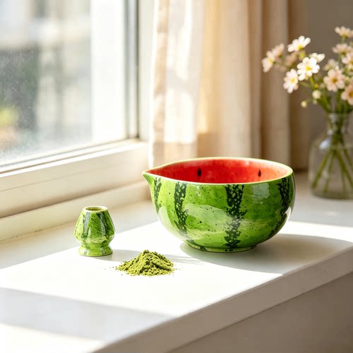 Matcha bowl日式西瓜造型陶瓷抹茶碗茶筅立抹茶工具茶具礼盒装