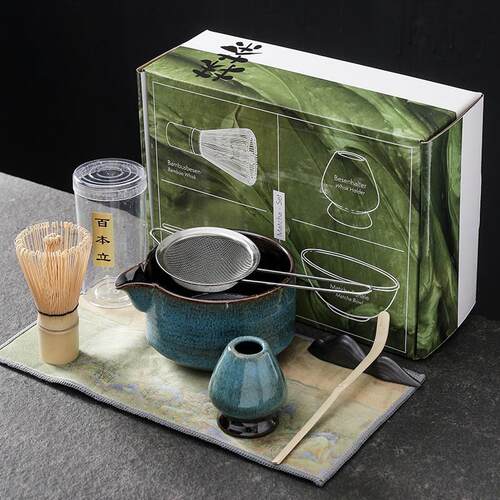 日式抹茶窑变带嘴百本立茶具套装