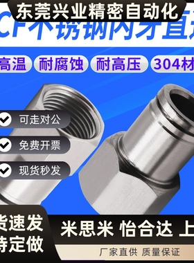 304不锈钢气动内螺纹快插直通接头PCF8-02/6-01/10-03气管接头