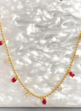 S925银镶天然红宝石项链锁骨链