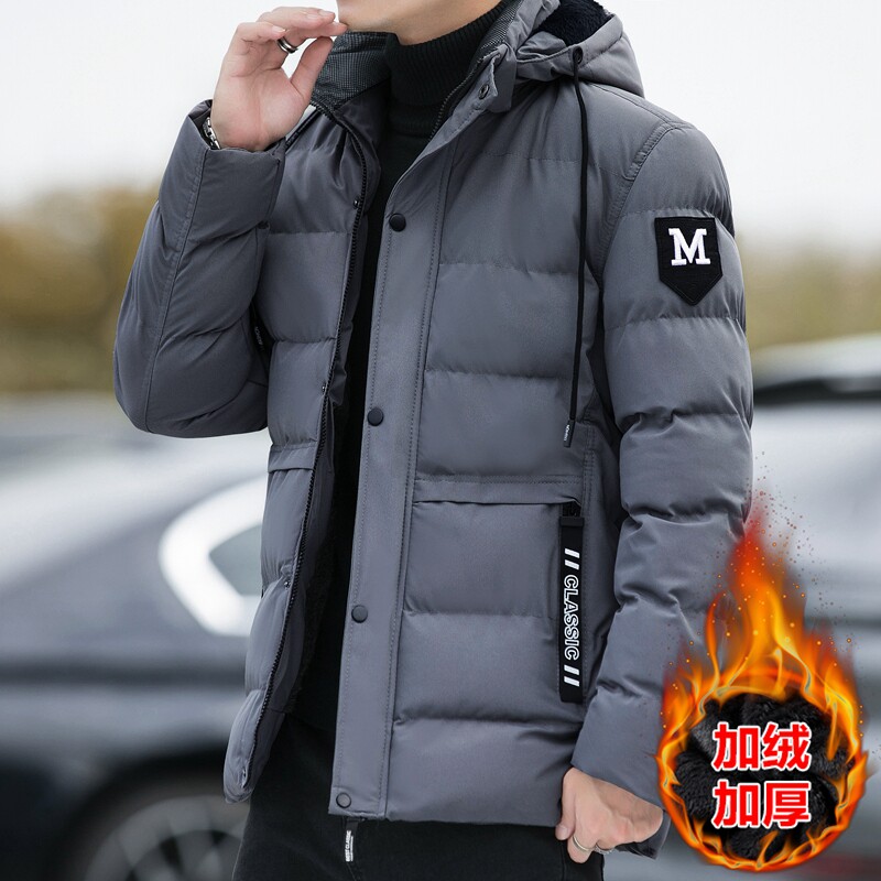 2025冬装中长款棉衣男款加绒加厚大码连帽纯色面包棉服MY618-P65图片