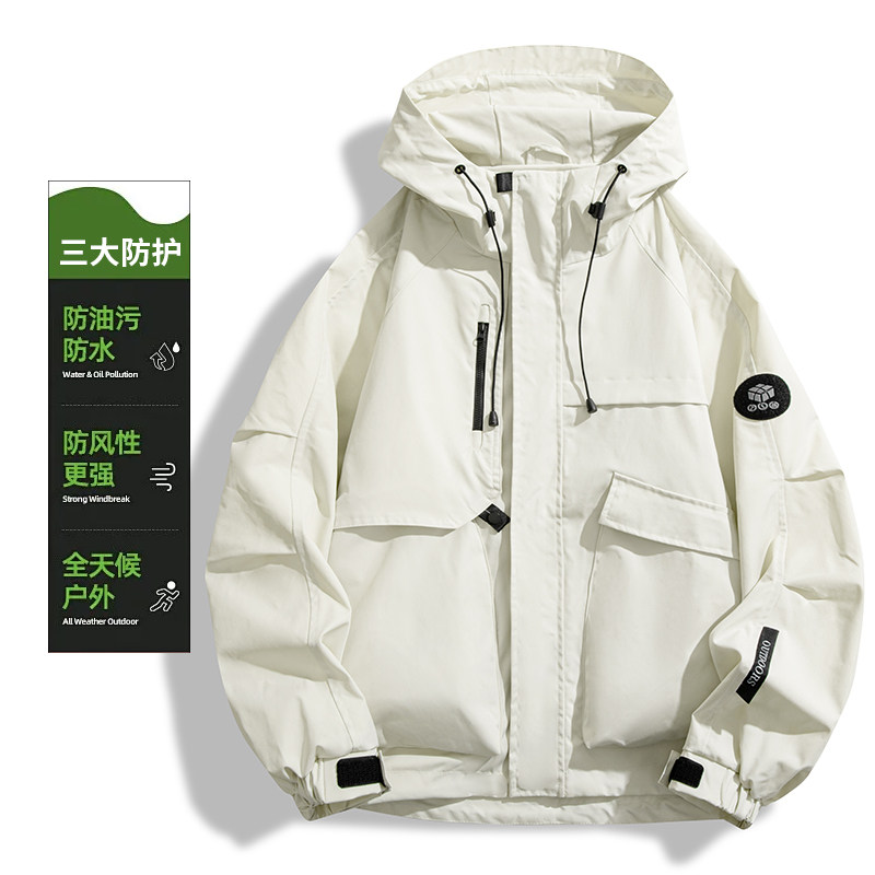 秋季户外三防冲锋衣男女同款防风防水连帽工装外套登山服9596-P45,男装夹克,星座1816-1（原1210-1）