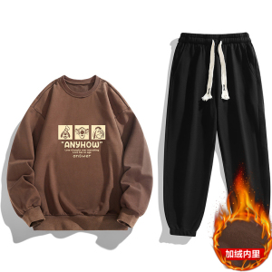 抖音直播现货主推2025秋冬新款休闲男印花加绒卫衣套装JR8187-P39图片