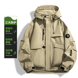 秋季户外三防冲锋衣男女同款防风防水连帽工装外套登山服9596-P45，男装夹克，星座1816-1（原1210-1）
