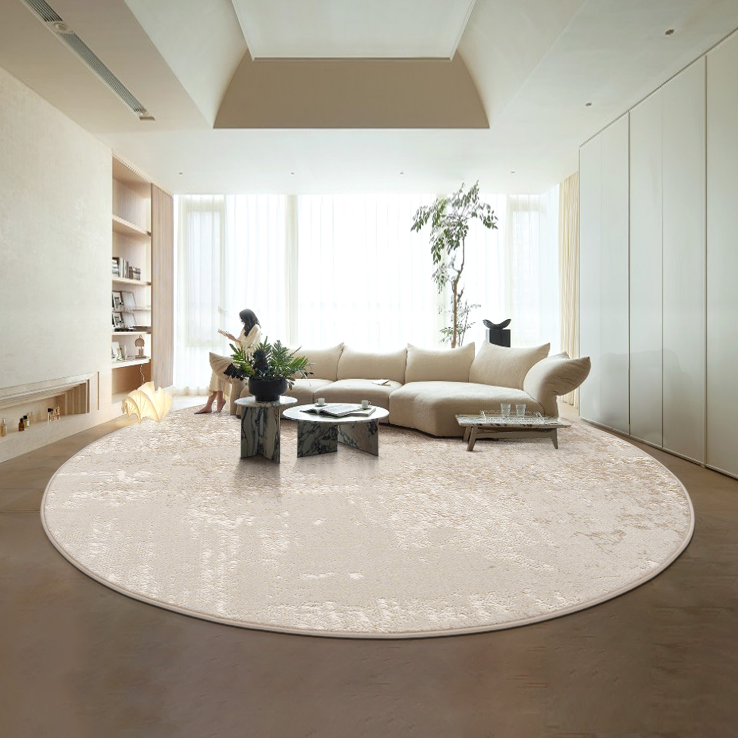 地毯客厅现代轻奢奶油风