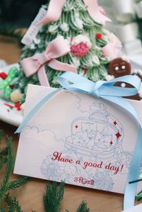 sorgenti【小猫手提箱浅粉色刻印卡片】圣诞礼物节日祝福可爱贺卡