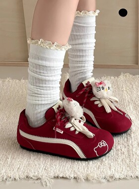 荔枝公园原创红色德训鞋女2025新款秋季板鞋透气复古休闲小白鞋子