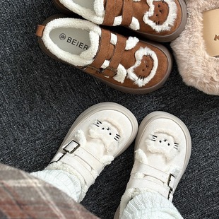 荔枝公园加绒厚底雪地靴女冬2025新款 一脚蹬防滑保暖加厚外穿棉鞋