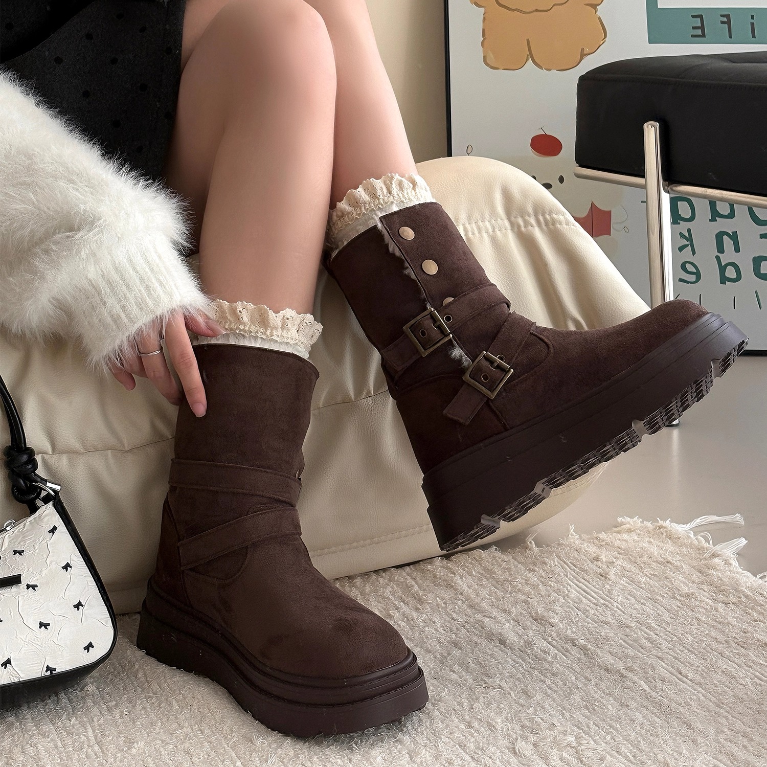 中筒平底雪地靴女款2025新款冬季