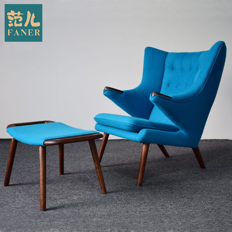 北欧式创意休闲熊椅布艺现代软包实木椅单人高背沙发懒人布沙发椅