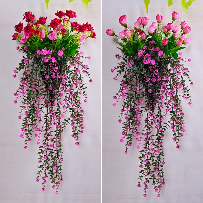 挂墙玫瑰花壁挂装饰客厅室内塑料假花挂壁花客厅藤条藤蔓摆设墙面