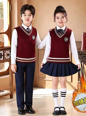 元旦儿童合唱演出服小学生诗歌朗诵加绒表演服学院风班服校服套装