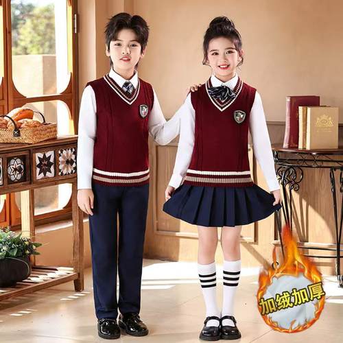 元旦儿童合唱演出服小学生诗歌朗诵加绒表演服学院风班服校服套装