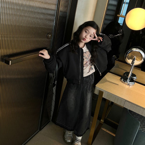 美妞之城 女童牛仔半身裙长款A字裙洋气小女孩裙子2023秋季新款
