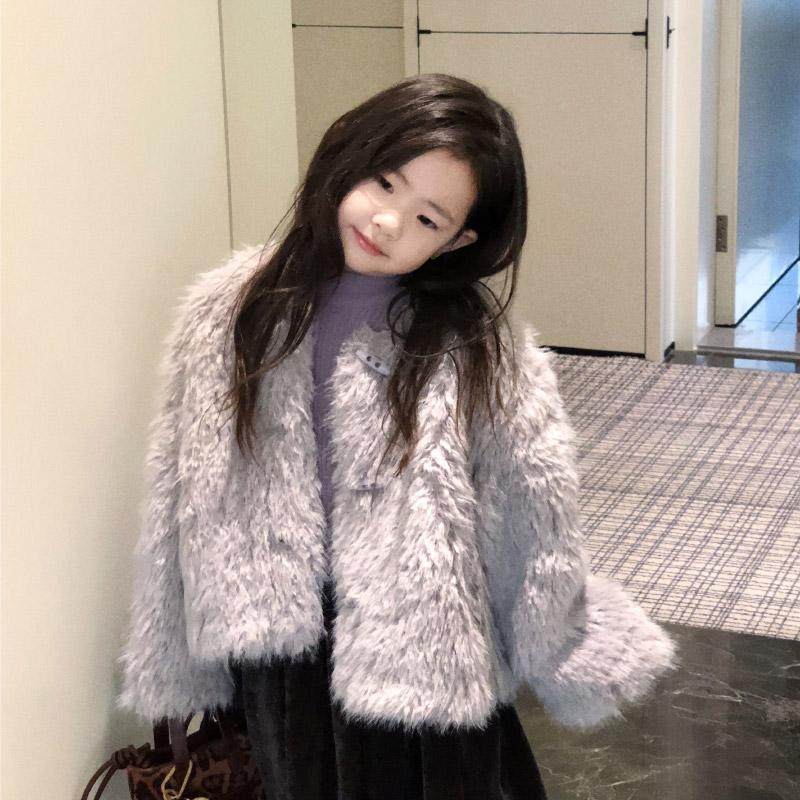 女童毛毛外套短款大衣