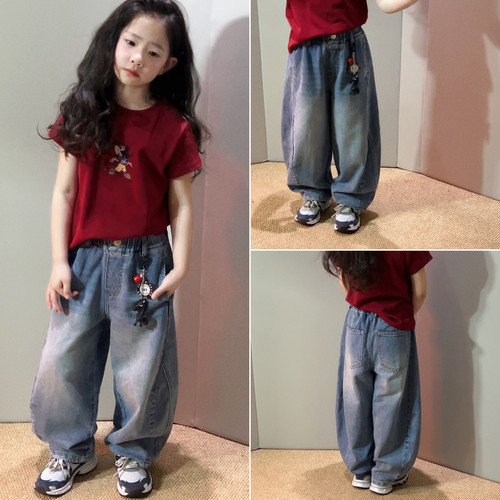 儿童洋气韩版宽松弯刀牛仔裤