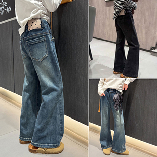 美妞之城女童微喇牛仔裤铅笔裤中大童裤子秋季新款童装大弹力