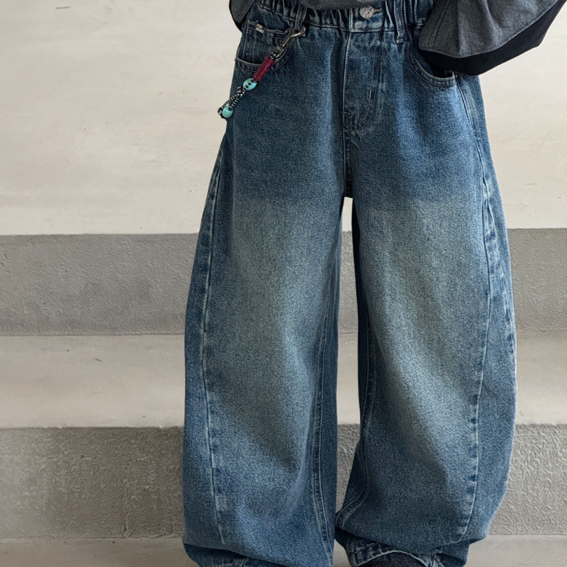 洋气复古文艺中大童弯刀牛仔裤