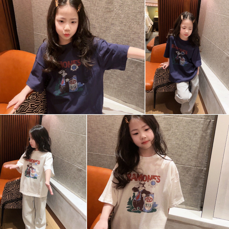 美妞之城女童韩系印花棉质短袖T恤 中大童小女孩上衣 很好看的