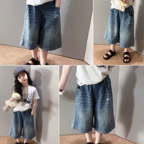 女童宽松洋气五分牛仔裤中大童
