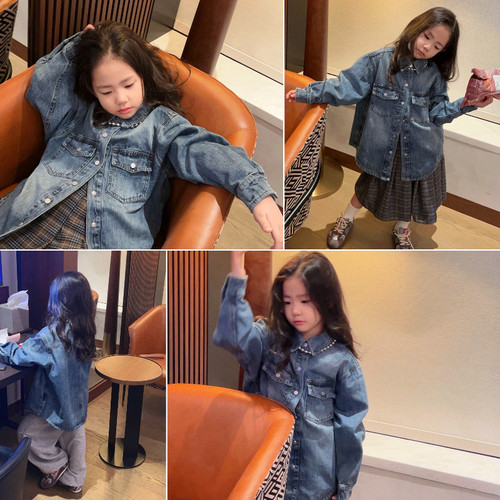 女童加厚牛仔衬衫中大童