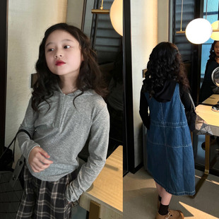 美妞之城女童带帽打底衫T恤中大童小女孩上衣秋季新款亲子装