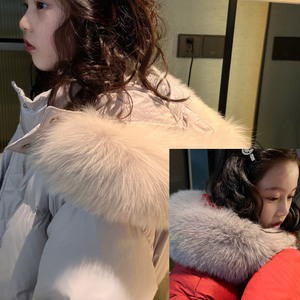 重工 女童真狐狸毛领90白鸭绒羽绒服中大童亲子装2023冬 三防面料
