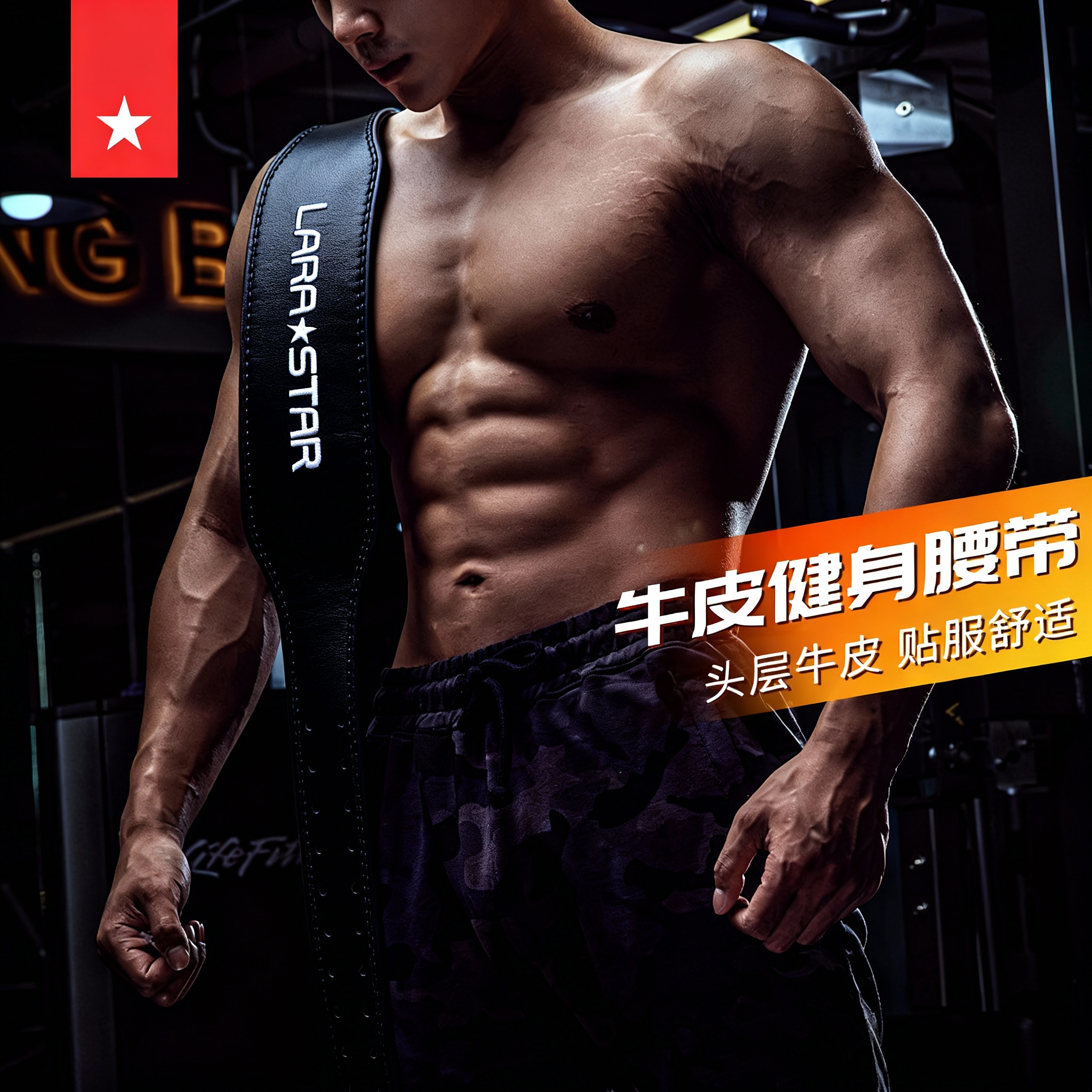 劳拉之星健身举重力量牛皮护腰