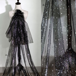 星月纱布料 软星空纱镭射亮片网红背景头纱服装diy网纱设计师面料