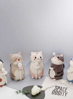 可爱猫咪马克杯日系陶瓷水杯带勺猫猫杯子女新款2026创意情侣礼物