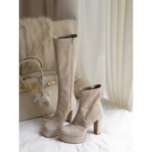 靴子女小个子内增高2025秋冬款 benefanfan 厚底恨天高真皮长靴