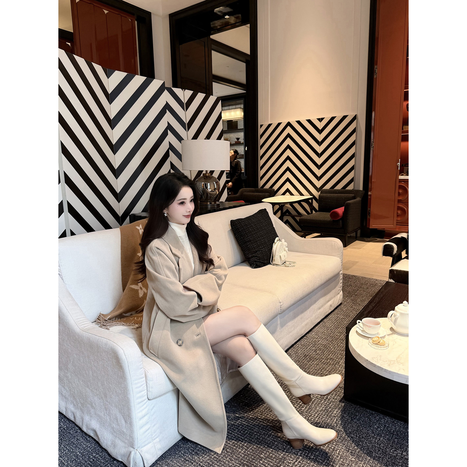 【benefanfan】我心目中的白靴子 里外全皮真皮鞋底中跟长筒靴,女鞋,时装靴,淘宝优惠券,粉丝福利购,淘宝优惠卷