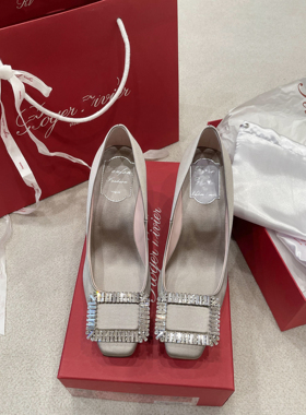 【benefanfan】买版开发钻扣绸缎高跟鞋方扣几何跟真皮底方头单鞋