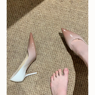 底高跟鞋 benefanfan 腮红渐变真皮鞋 开发浅口细跟单鞋 Y版