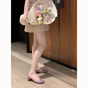 嗲嗲JUE版 粉色渐变钻平底中跟绸缎鞋 benefanfan