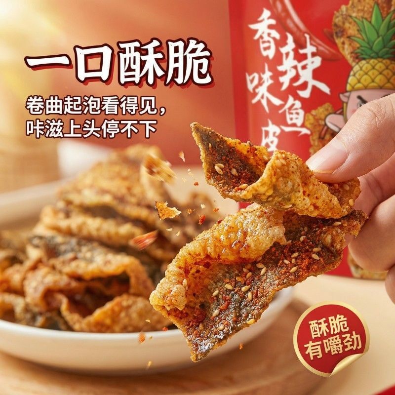 鳕鱼皮甜辣网红鱼皮零食学生香辣鱼皮丝批发鱼干海鲜鱼仔蜜汁鱼皮