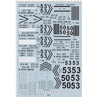 1981 1/16 M1A1 现代美军坦克战车标志 模型水贴纸 21*29CM A4